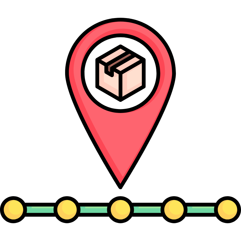 Locator icon with a packed box for shipping at the top