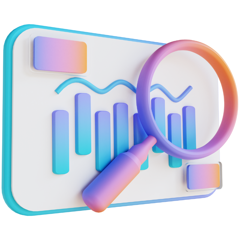 Magnifying glass over generic chart and graph information