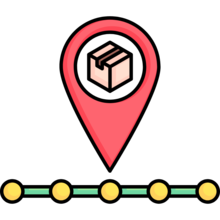 Locator icon with a packed box for shipping at the top